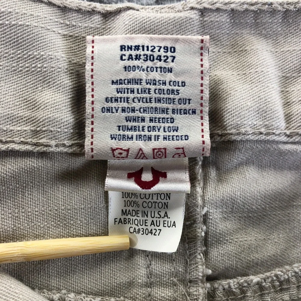 Vintage True Religion Jeans Mens 42x32 Tan Y2K Straight Skull Patch Made In USA